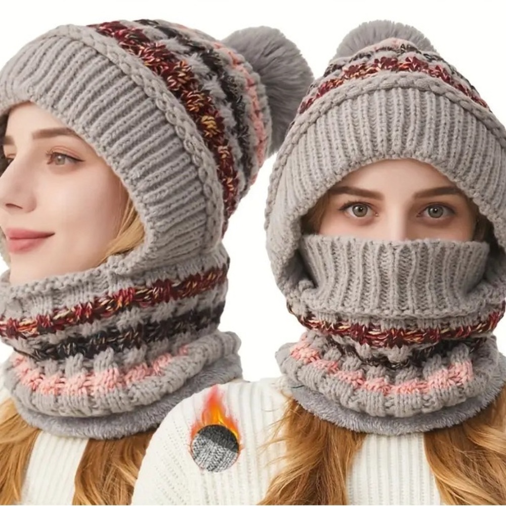 Womens Winter Knitted Hat with Pompom